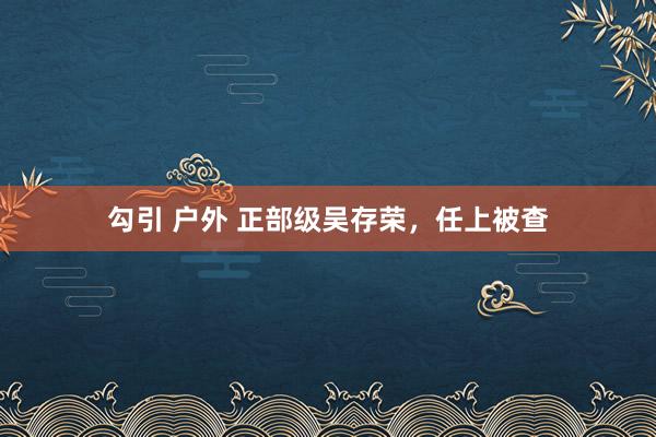 勾引 户外 正部级吴存荣，任上被查