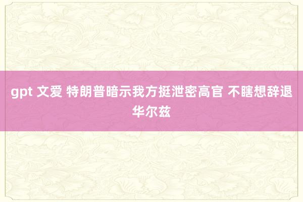 gpt 文爱 特朗普暗示我方挺泄密高官 不瞎想辞退华尔兹