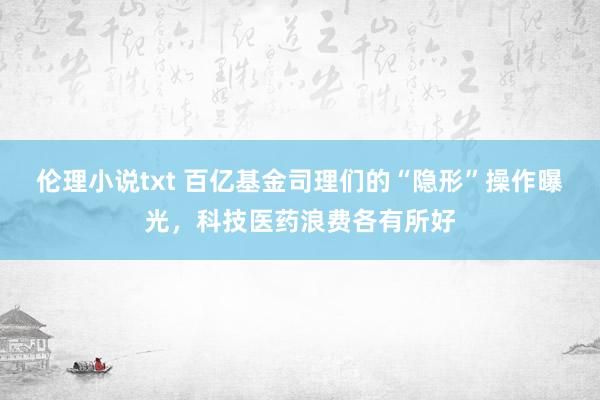 伦理小说txt 百亿基金司理们的“隐形”操作曝光，科技医药浪费各有所好